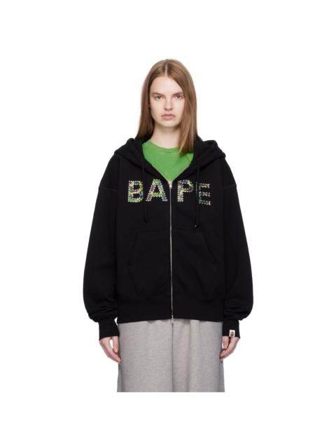 A BATHING APE® Black ABC Camo Crystal Logo Wide Zip Hoodie
