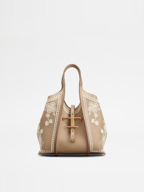 Tod's T TIMELESS SHOPPING BAG IN LEATHER MINI - BEIGE, WHITE