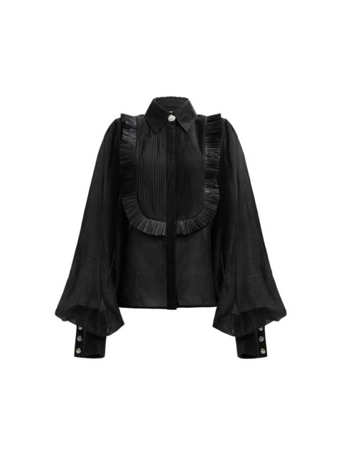 Aje. Perilla Voluminous Linen-Blend Blouse black