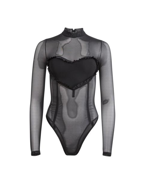 Fleur du Mal Mesh Ruffle Heart Bodysuit