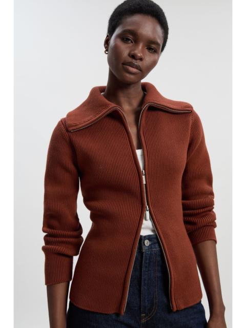 KAREN MILLEN Cotton Zip Through Collar Knit Cardigan