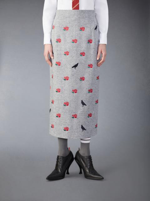 Thom Browne Wool Rose and Raven High Waisted Pencil Skirt