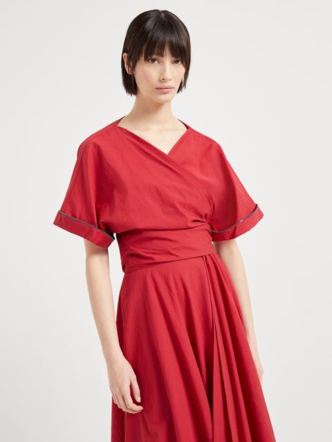 Brunello Cucinelli Techno cotton poplin kimono-style top with shiny trims