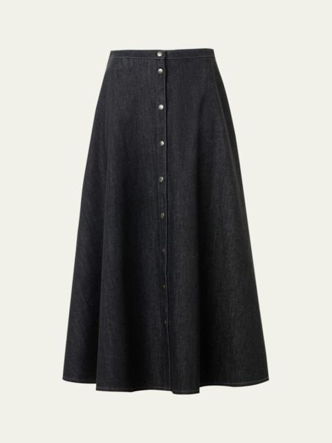 AKRIS Stretch Denim Button-Front Midi-Skirt