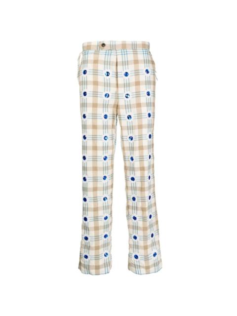 embellished checked straight-leg trousers