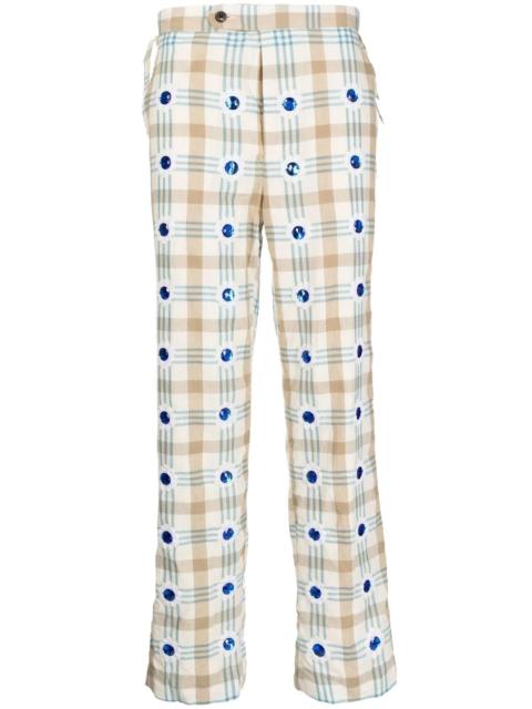 embellished checked straight-leg trousers