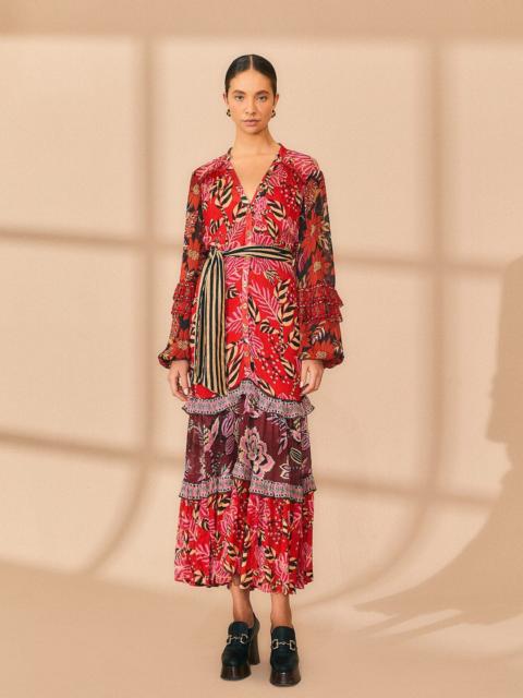 FARM RIO Mixed Floral Prints Long Sleeve Maxi Dress