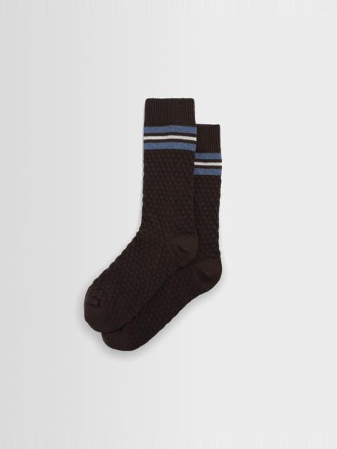 Wax London Sandwell - Brown Marl And Blue Trio Stripe Cotton Socks