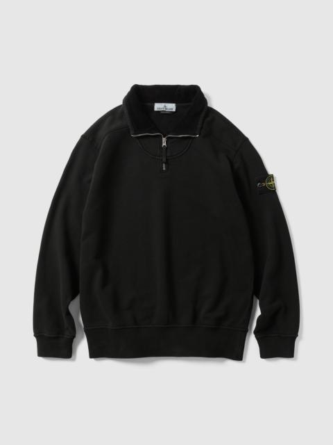 Stone Island Cotton Zip Neck LS Polo Black