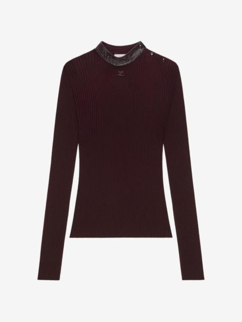 courrèges vinyl-collar ribbed-knit sweater