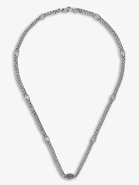 Interlocking G logo-pendant sterling silver and enamel necklace