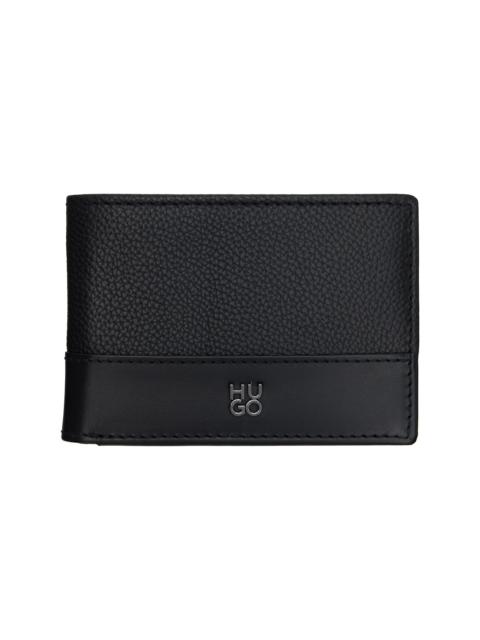 HUGO Black Stacked-Logo Slim Leather Wallet