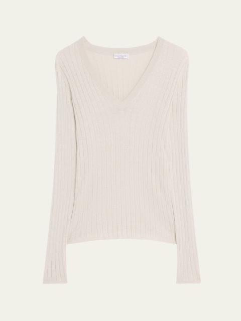 Cashmere-Blend Lurex Ribbed Knit Top