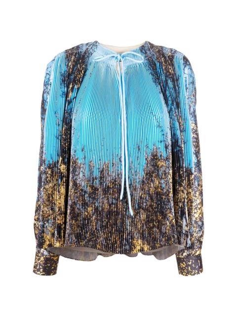 abstract-print plissé blouse