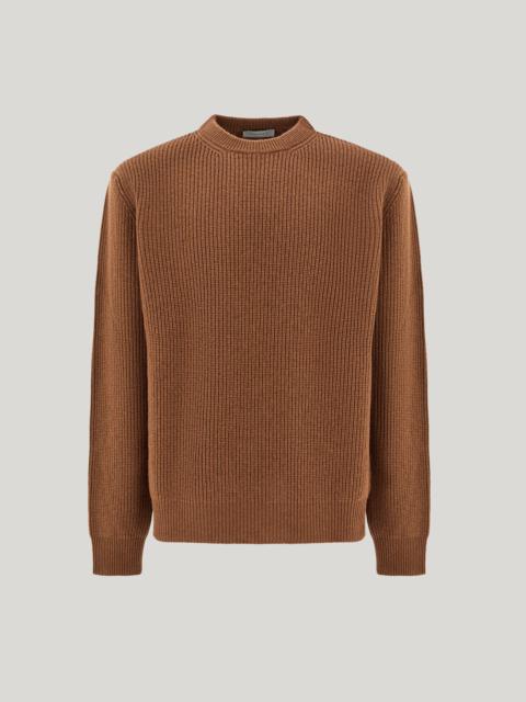 Canali LIGHT BROWN WOOL AND CASHMERE CREW NECK SWEATER