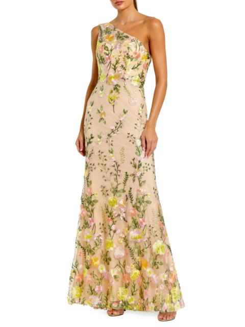 MAC DUGGAL Women's Petite Floral-Embroidered One-Shoulder Gown - Yellow Multi