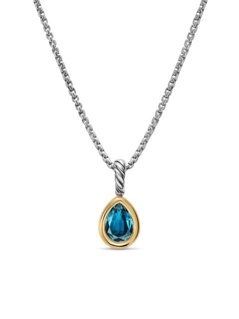 DAVID YURMAN Women's Mini Pear Cut Amulet in Sterling Silver with 14K Yellow Gold, 11MM - Hampton Blue Topaz