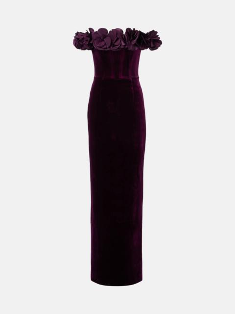 REBECCA VALLANCE Charles off-shoulder velvet gown