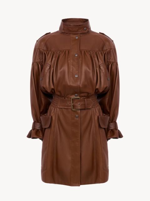 Chloé HIGH-NECK PUFF-SLEEVE COAT IN LEATHER