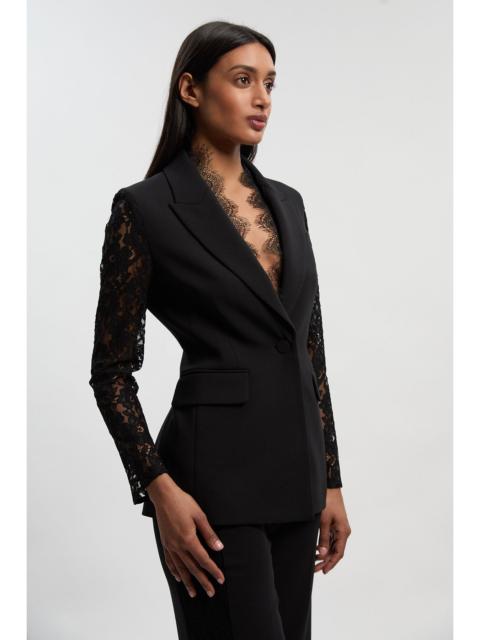 KAREN MILLEN Compact Stretch Lace Mix Tailored Single Breasted Blazer