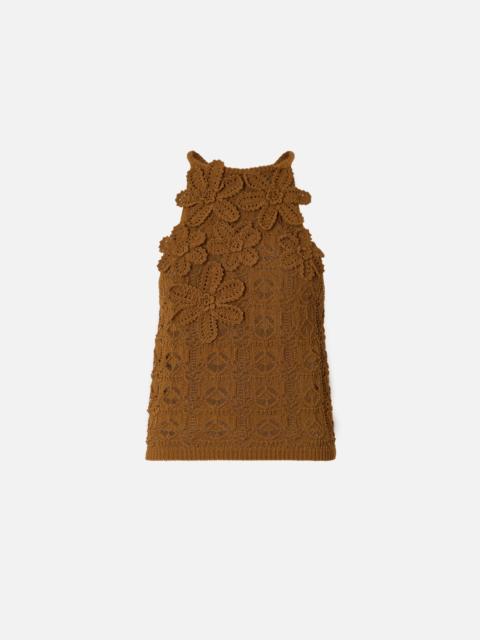 PINKO CROCHET-EFFECT TOP WITH APPLIQUÉ FLOWERS