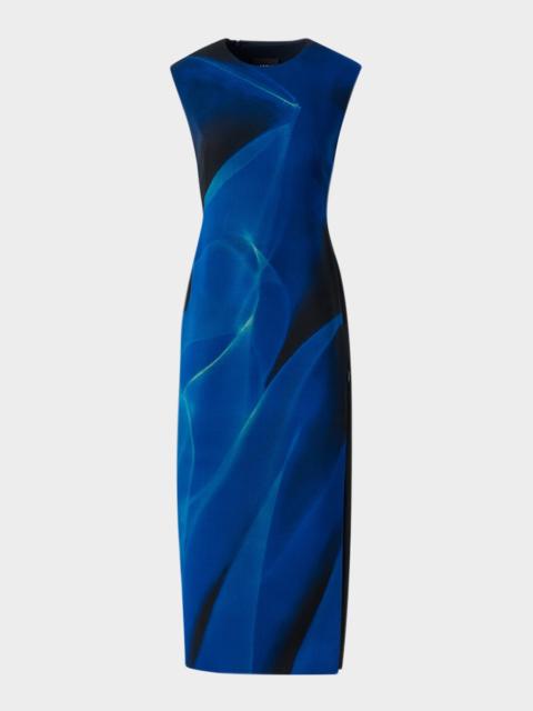 AKRIS Printed Double-Face Wool Midi Dress