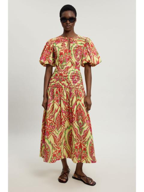 KAREN MILLEN Double Cloth Abstract Print Balloon Sleeve Midi Dress