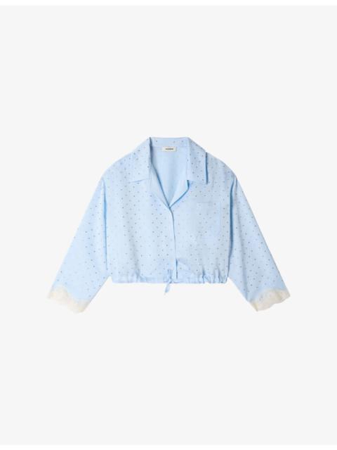 Sandro Rhinestone-Embellished Tie-Hem Woven Shirt