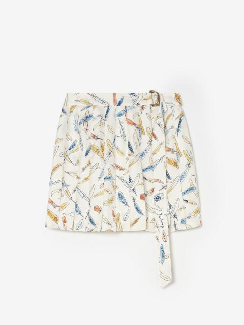 Burberry Pleated Feather-print Silk Mini Skirt