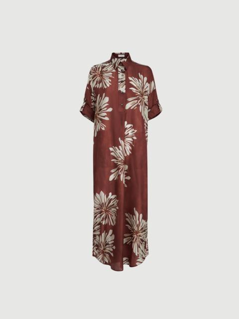 Brunello Cucinelli Silk bloom print pongee long dress with monili