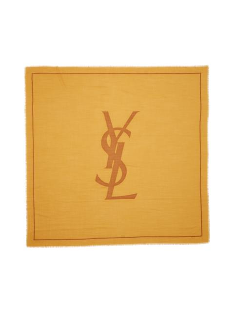 SAINT LAURENT Saint Laurent Grand Carre Cassandre Wool Scarf in Ochre/dark Brown