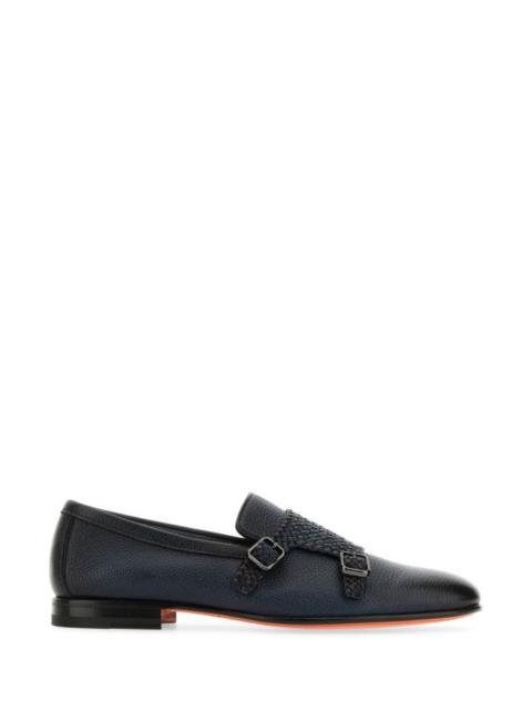 Dark blue leather Carlos monk strap shoes