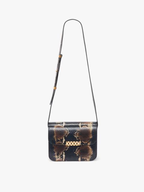 Victoria Beckham Chain Shoulder Bag In Navy-Brown Leather