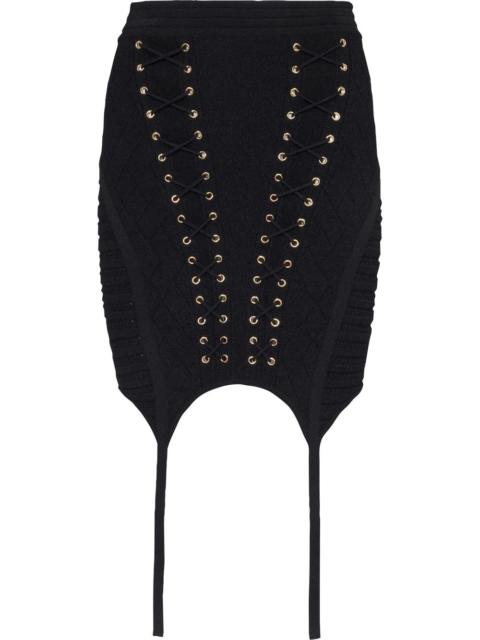Balmain lattice-strap knitted miniskirt
