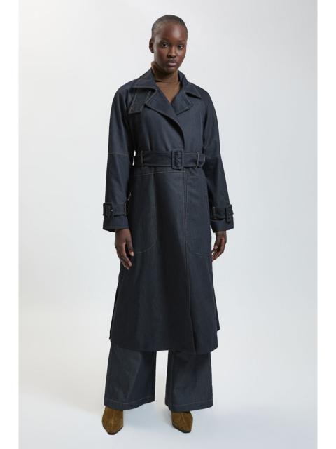 KAREN MILLEN Petite Tailored Denim High Neck Belted Trench Coat