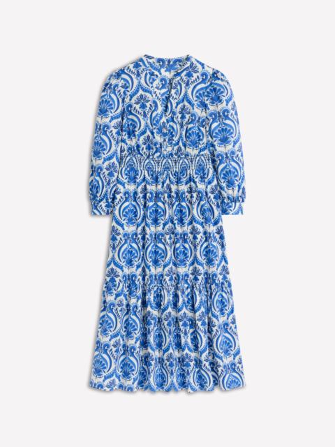 BODEN Elena Tiered Cotton Midi Dress-Blue, Ornamental Floral