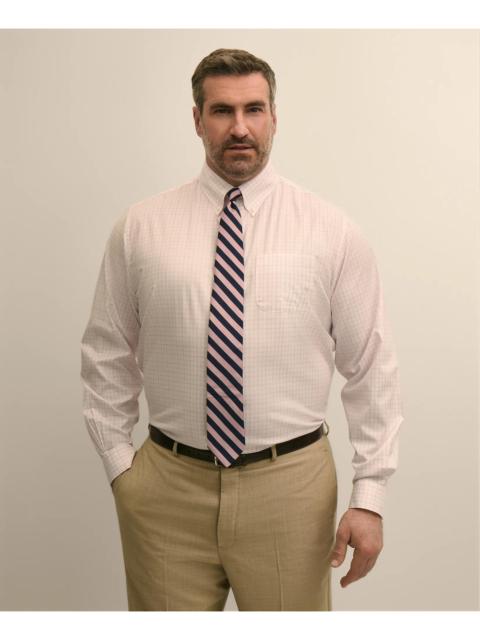 Brooks Brothers Big & Tall Stretch Cotton Non-Iron Pinpoint Oxford Polo Button Down, Windowpane Dress Shirt