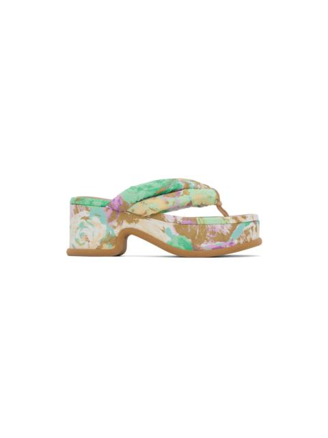 Multicolor Printed Platform Heeled Sandals