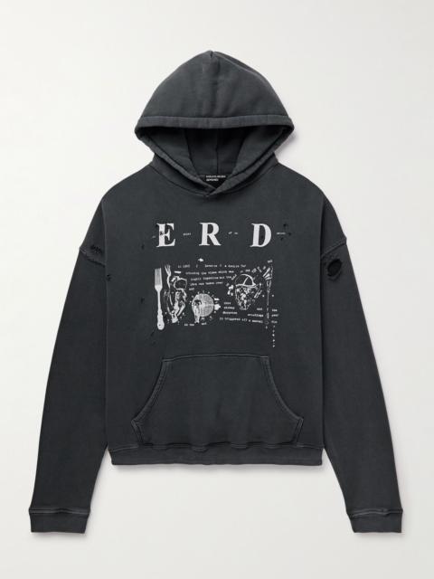 Enfants Riches Déprimés My Role in the War Distressed Logo-Print Cotton-Jersey Hoodie Dark gray