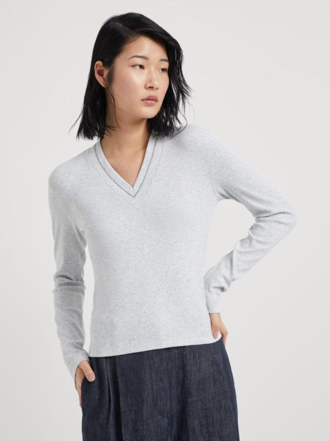 Stretch cotton ribbed jersey T-shirt with monili