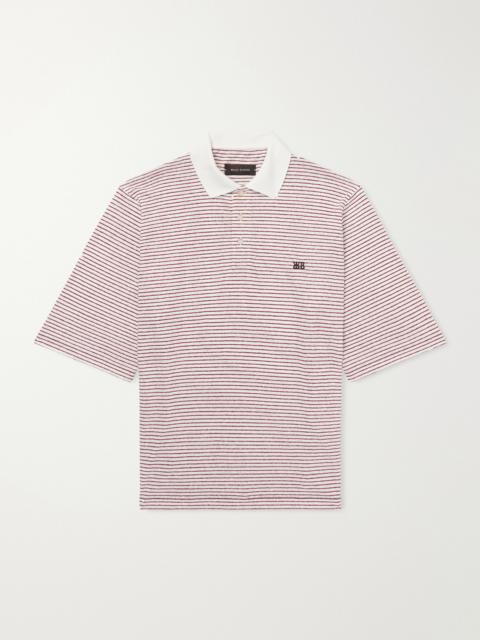 WALES BONNER Bask Striped Linen and Cotton-Blend Polo Shirt