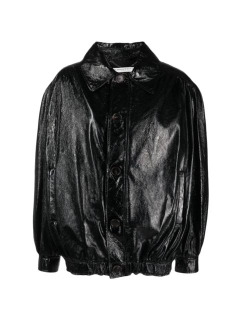 Alessandra Rich patent-goatskin bomber jacket