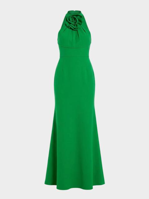 MAC DUGGAL Rosette Halter-Neck Trumpet Gown