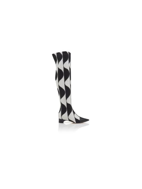 Manolo Blahnik Black and White Canvas Graphic Print Boots