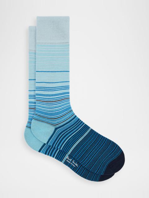 Paul Smith Men's Marcel Ombre Thin Stripe Cotton Crew Socks