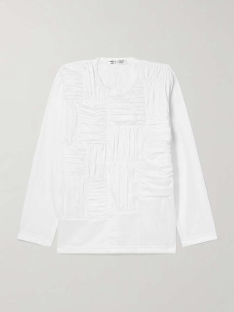 Comme des Garçons Comme des Garçons Ruffled pintucked cotton-poplin blouse Off-white