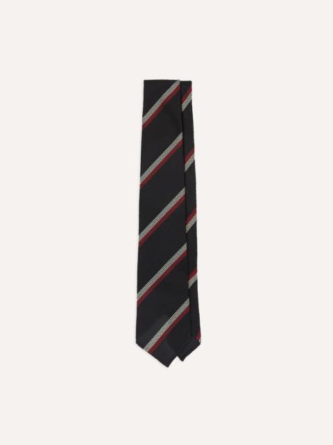 Drake's Black, White and Red Stripe Hand Rolled Silk Grenadine Tie