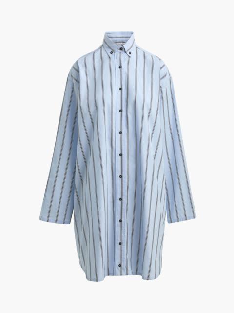 BRANDON MAXWELL The Long Javi Boxy Button Down Shirt in Blue & Black Stripe