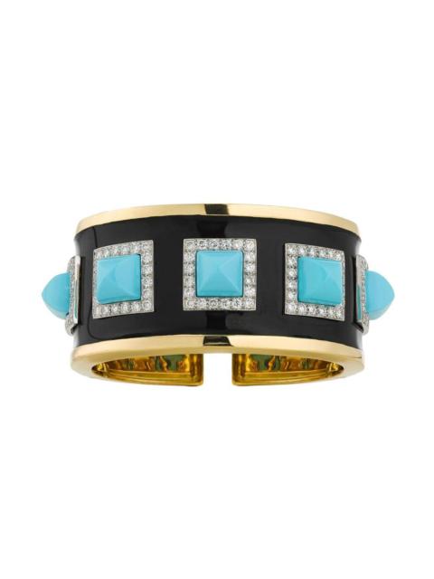 DAVID WEBB Turquoise Diamond Black Sugarloaf Bastille Cuff Bracelet