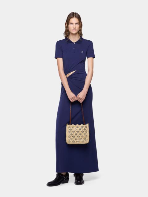 rabanne LONG NAVY BLUE PIERCING DRESS IN COTTON JERSEY